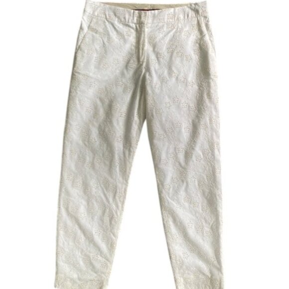 MAX MARA Studio White Eyelet Cropped Trouser Pants Sz 8 - Picture 1 of 13